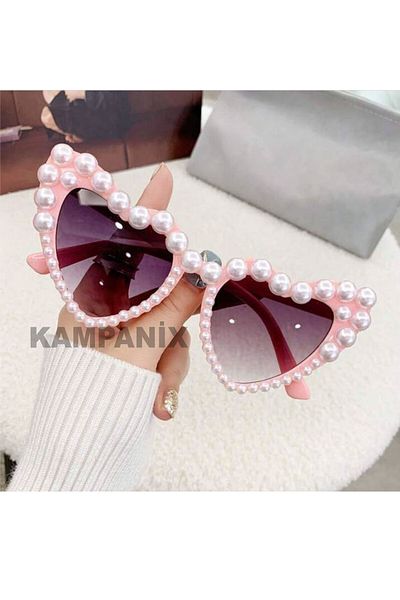 KAMPANİX Pink Heart with Pearl Glasses Party Bride Birthday Wedding China