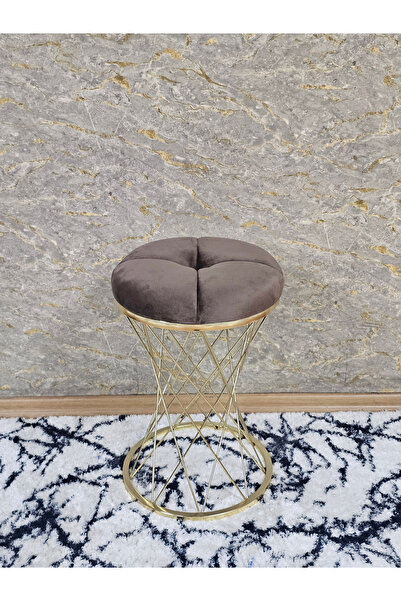 ZAFİR Yuvarlak Gold Kaplama Puf Oturak - Bench - Ayak Ucu Oturak - Tabure - M...