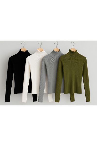 LC Waikiki Advantageous Pack of 4 Turtleneck Unisex Furry Seasonal Sweaters
