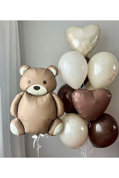 Çemrek Süs Parti Coffee Beige Heart and Bear Balloon Set of 13