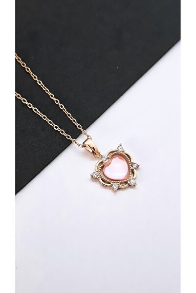 Serenity قلادة من الفولاذ على شكل قلب من حجر الزركون والأوبال