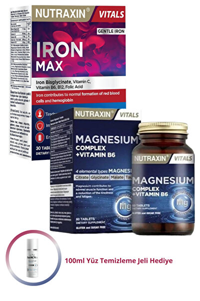 Nutraxin Magnezyum Complex 60 Tablet + Iron Max 17mg 30 Tablet Zengin İçerikl...
