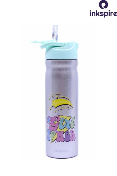 inkspire Patterned Children's Water Bottle 500 ml Steel Water Bottle Water Leak Proof Steel Water Bottle with Straw Does Not Smell Student Water Bottle