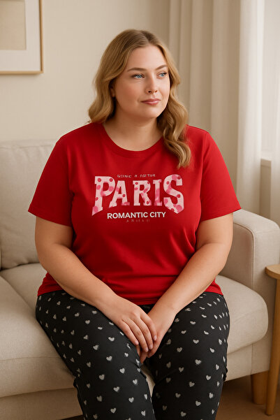 LXL KIRMIZI BÜYÜK BEDEN PİJAMA TAKIMI BASKILI