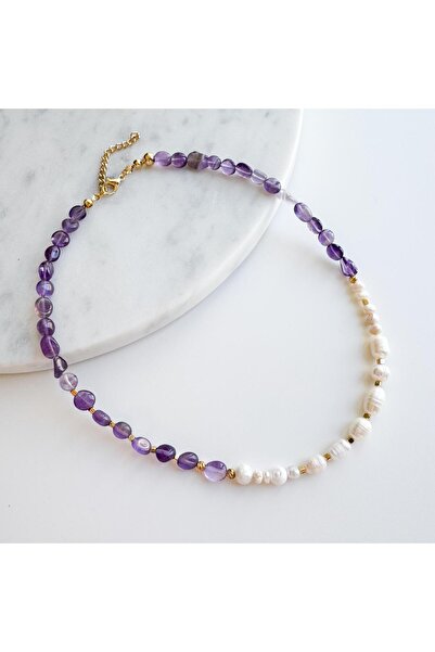 Venus Design Amethyst Stone Pearl Necklace