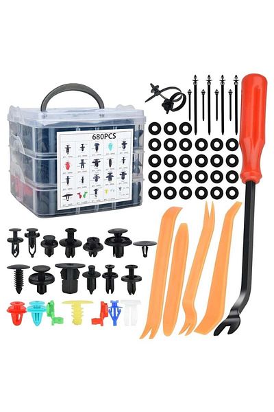 TECHSTAR Set of 680 universal car clips / fasteners Techstar® Repair Kit, plastic, 23 sizes from 5 mm to 100