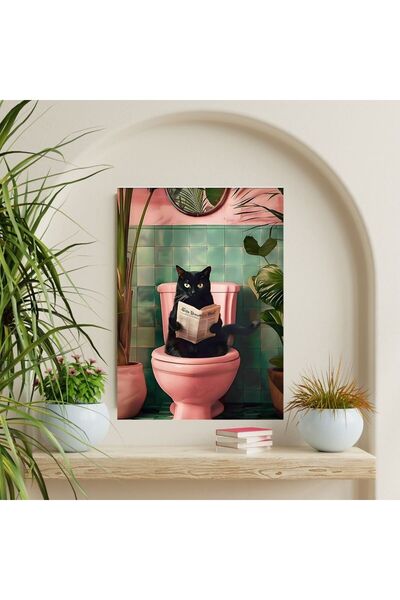 gifttime "Black Cat Reading Newspaper on the Toilet Wall Poster – Fun Decorative Design-Frameless