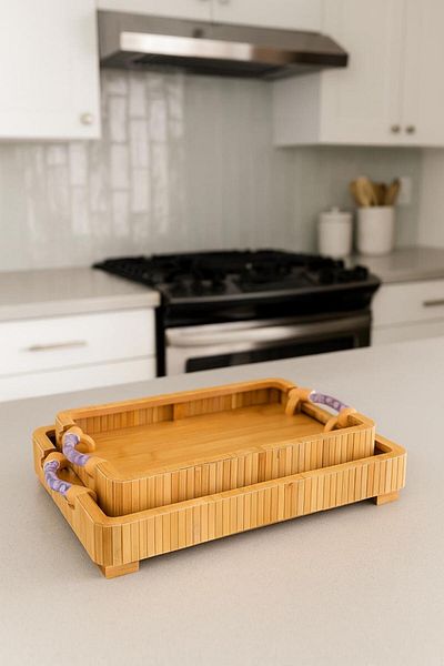 MOSTAFA 2-piece wooden serving tray set with transparent handle