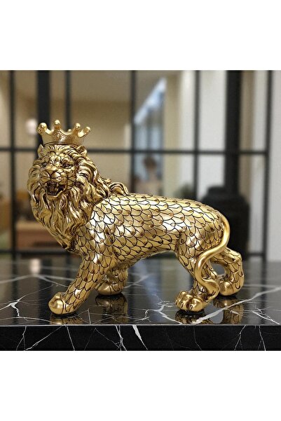 Kuzey Tacı Altın Renkli Kraliyet Aslanı Biblosu – Dekoratif Polyester Heykel Vip
