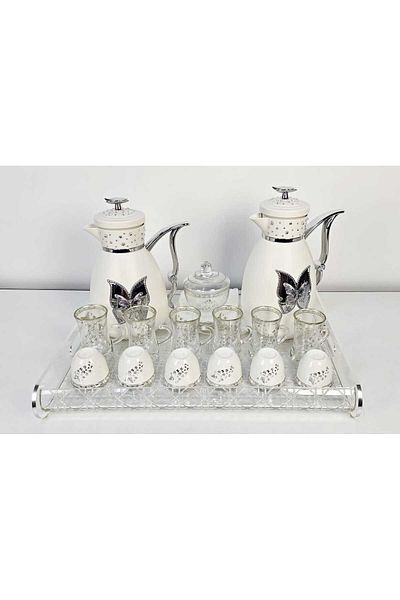 Radin Flask Set Of 22Pieces Thermose Tea Cups Soucers Cawa Cups Tray Sugar Bowl
