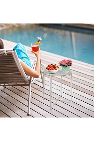 SKY TOUCH SKY-TOUCH Metal Side Table, End Tray Table, Outdoor Side Table, with Detachable Waterproof Tray, for