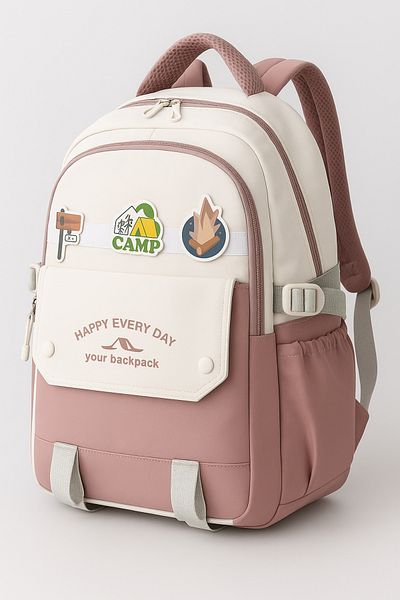 max point Pink Cream Colored School and Daily Backpack with Laptop Compartment, Four Compartments, Waterproof Double Side Pocket