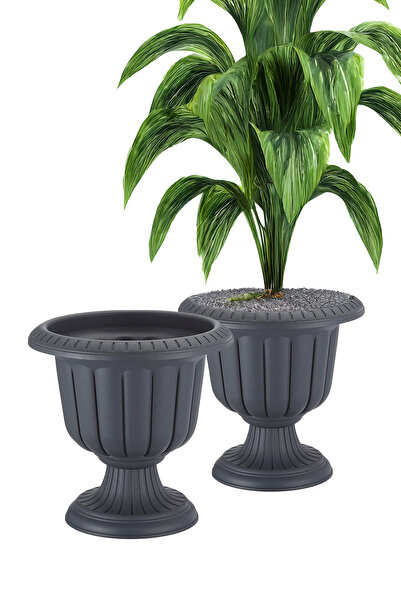 TEMMUZ HOME 2 Adet Nergis Saksı 6 Litre Ayaklı Plastik Çiçek Saksı Seti