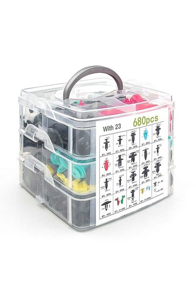 TECHSTAR Set of 680 universal car clips / fasteners Techstar® Repair Kit, plastic, 23 sizes from 5 mm to 100