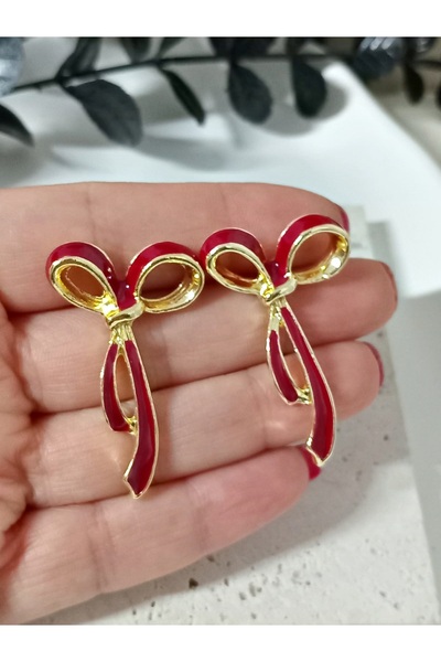 mos&more Burgundy Bow Stylish Women's Earrings