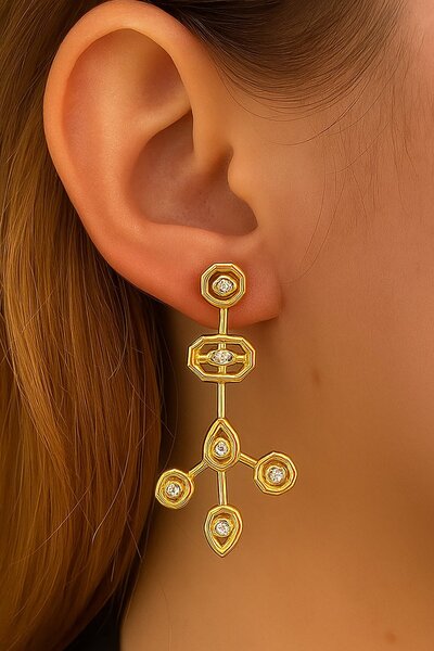 TAKIŞTIR Gold Color Stone Detailed Earrings (Pair)