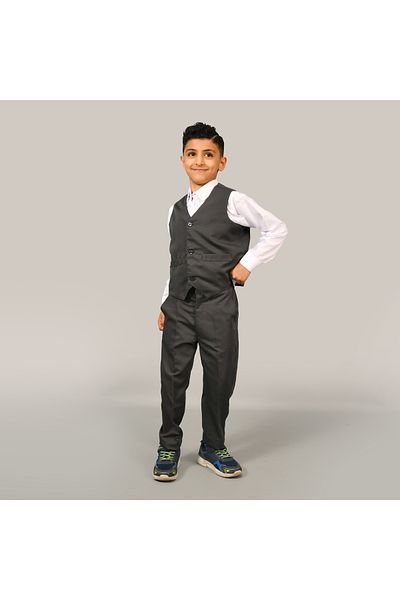 HAWRAA Boys' Dark Grey 3-Piece Kindergarten Suit with Vest