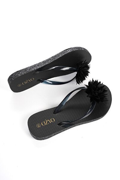 OZYO Havana Glitter Black Floral Flip Flops