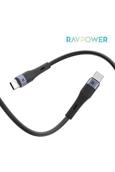 RavPower سلك راف باور سيلكون تايب سي الى تايب سي بقوة 60 واط بطول 1.2متر - اسود