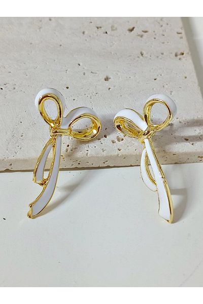 mos&more White Bow Stylish Women's Earrings