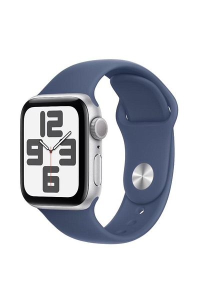 Apple Smartwatch Watch SE (2024), GPS, Silver Aluminum Case 40mm, LTPO OLED Display, 32GB, Denim Spo