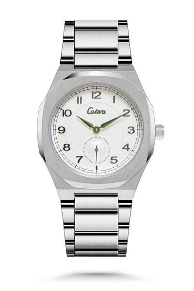 catera Caterra Men's Silver Steel Watch with Green Numerals