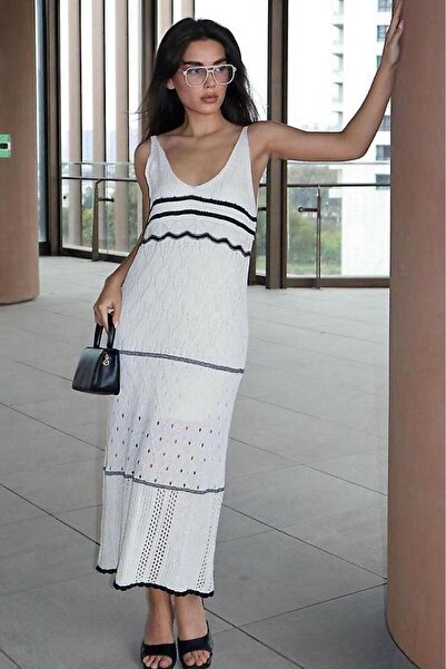 Seeh Екру раирана плетена дамска рокля SH286