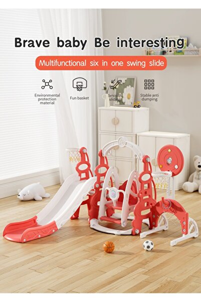 Fakah 6’sı 1 Arada Çok Fonksiyonlu Çocuk Oyun Set Basketbol, Salıncak, Kaydırak, Futbol Kalesi Atış Yeri