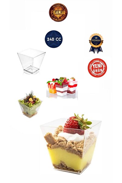 figanlar ambalaj 240 cc BÜYÜK BOY Şeffaf Kristal Mika Sert Plastik Prizma Kübik Kase tatlı salata kasesi 5 adet