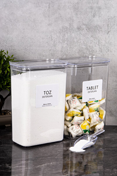 Minya Home 2 Adet Vakum Kapaklı Deterjanlık Seti Tablet & Toz Deterjan Saklama Kabı Ölçekli Hediyeli 3000 ml