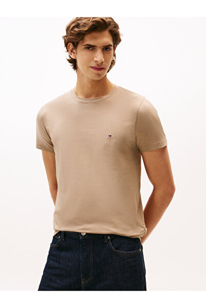 Tommy Hilfiger Tommy Hilfiger Men Coastal Taupe Short Sleeve Crew Neck Stretch Slim Fit T-Shirt