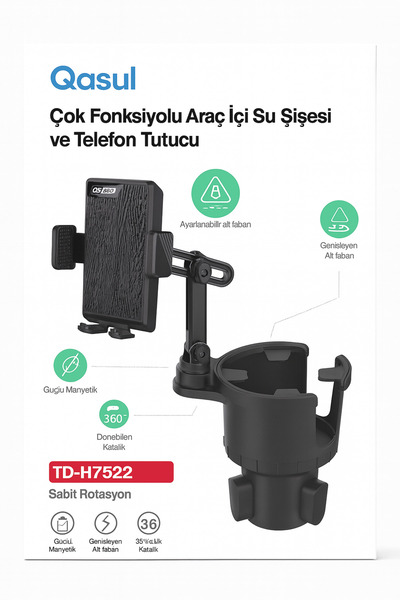 qasul TD-H7522 Мултифункционален телефон за кола и поставка за чаши