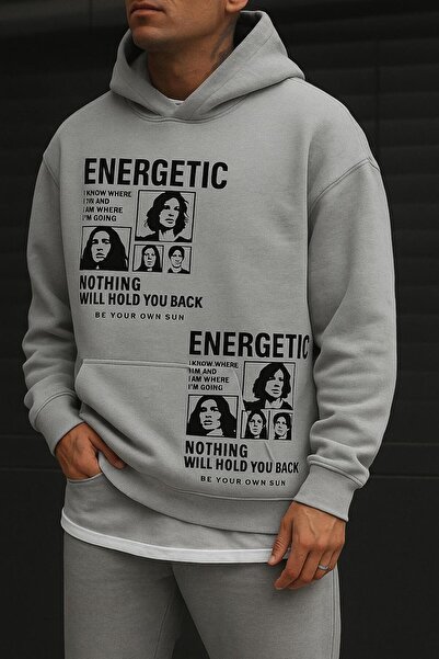 E-ROMA Sweatshirt cu imprimeu energetic din bumbac pieptănat cu 3 fire