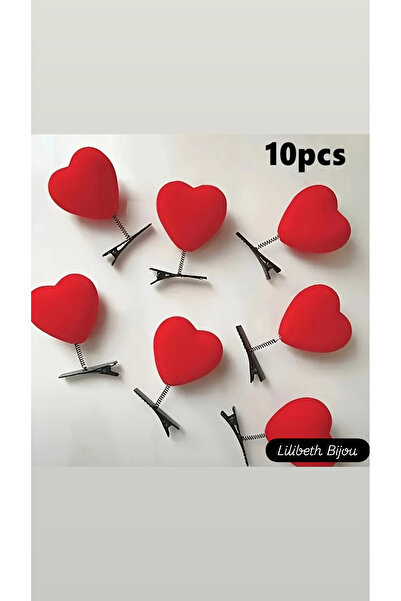 LİLİBETH BİJOU 10’lu Kırmızı Kalp Figürlü Yaylı Saç Tokası – Mandallı Klips