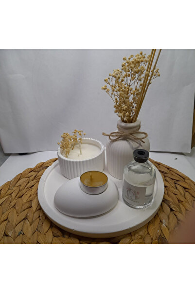 YOMNA Dekoratif 5li Set Mum Çizgili Vazo - Tealight Mumluk ve Oda Kokusu Seti