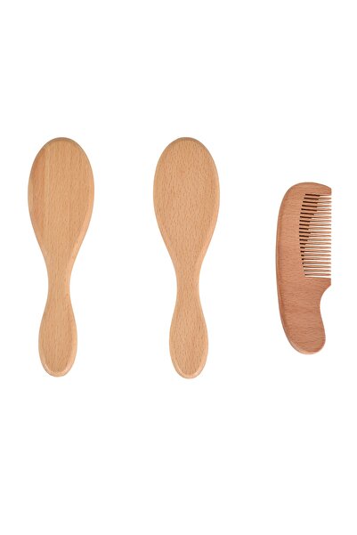 Cangaroo Set of 3 SWT202 brushes, made of beech wood, for baby's head care, Beige