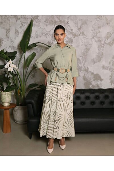 Gazella 44812 ÖNÜ DÜĞMELİ GÖMLEK YAKA KOLU KATLANABİLİR ETEK BELİ LASTİKLİ DE...