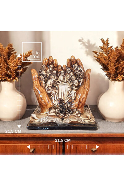 77 Son Akşam Yemeği Heykeli Dua Eden Eller ve Kitap Figürü Dekoratif Obje Ev ...