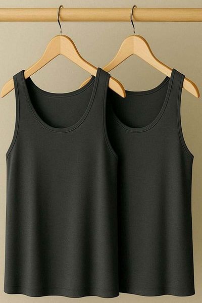 COTENCONCEPT 2 Pieces A-Line Comfortable Fit Basic Thick Strap Undershirt T-Shirt