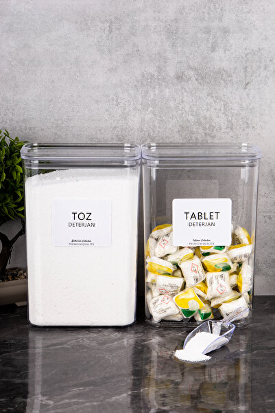 Minya Home 2 Adet Vakum Kapaklı Deterjanlık Seti Tablet & Toz Deterjan Saklama Kabı Ölçekli Hediyeli 3000 ml