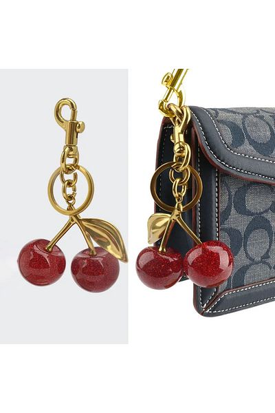 AYMETA Cherry Design Bag & Keychain Accessory – Stylish and Decorative Keychain with Gold Color Detail