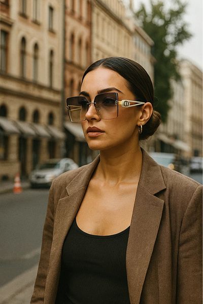 LAALUNA Rimless Oversized Square Sunglasses with Cream Temples