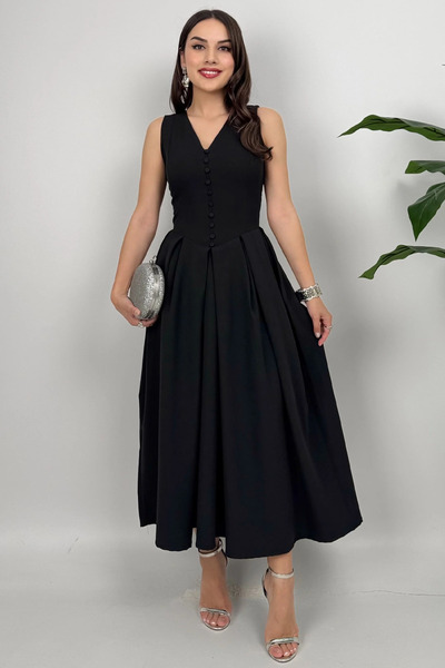 Dolcha Nora Kadın Şık Ofis, Günlük ve Davet Siyah Elbise – Rahat ve Modern Tasarım