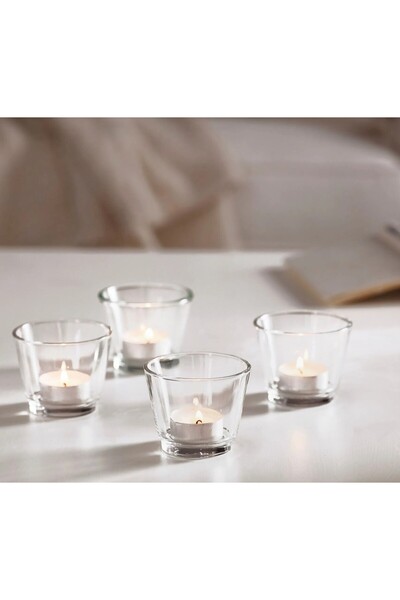 IKEA QUİCK 4 Adet Cam Tealight Mumluk 6x8 Cm 4'lü Set Dekoratif Mum Kabı Şeffaf