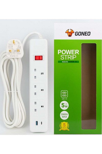 GONEO EA1030 Power Strip with 3 Outlets and 2 USB Ports