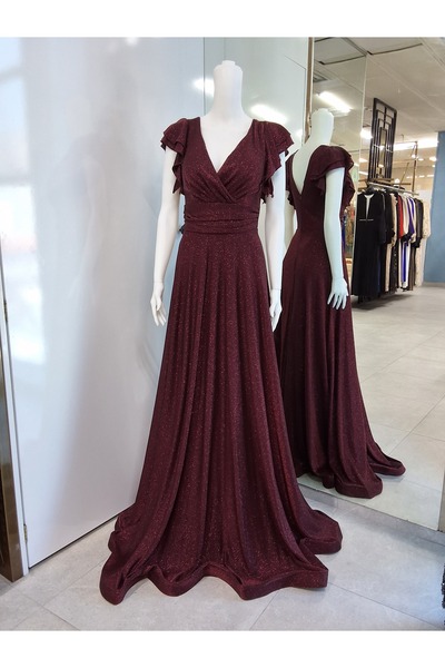 Butik SİMLİ V YAKA KATLI KOL LİKRALI ABİYE