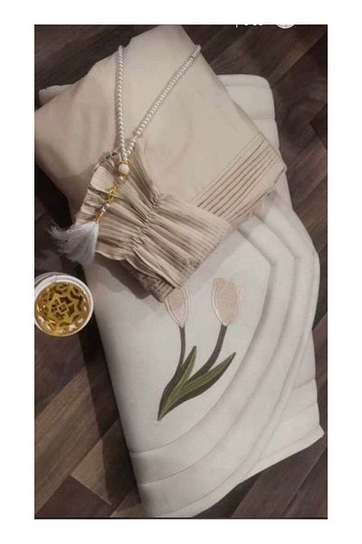 Mask Prayer Rug Set with Cover and Beads - Beige