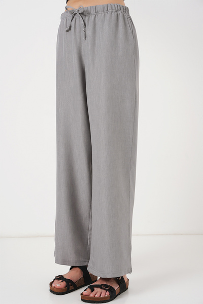 Merterium Women's Wide Leg Linen Trousers Gray 1285