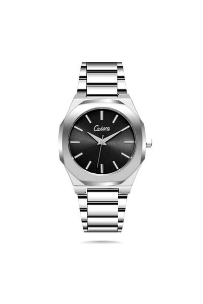 catera Men's all-weather watch in silver steel with a black dial