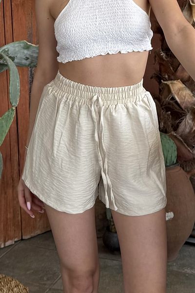 la & vetta Beige Linen Blend Mini Shorts